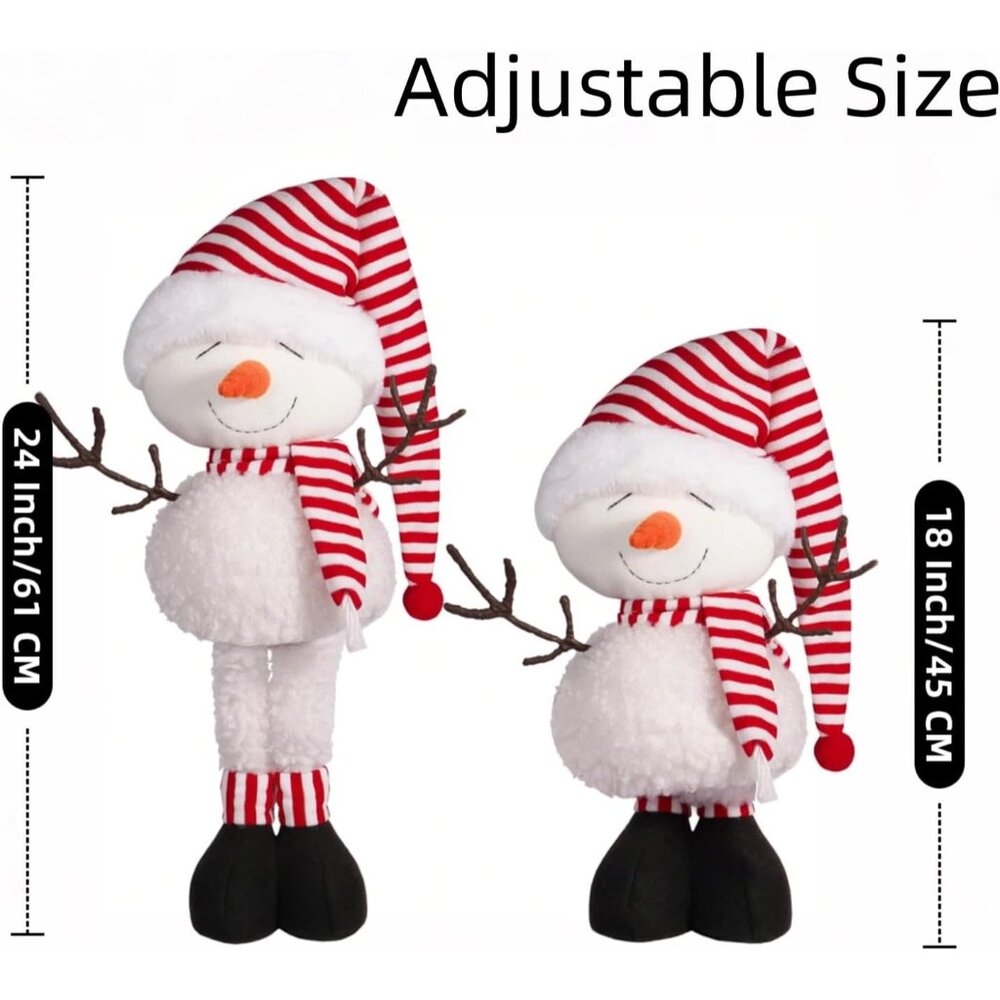 Christmas Standing Snowman Figurine Extendable Plush Doll With Telescopic Legs - Picture 2 of 6
